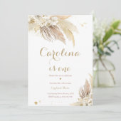 Bohemian 1st Birthday Party Boho Pampas Grass Inv Kaart (Staand voorkant)