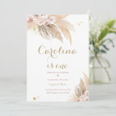 Bohemian 1st Birthday Party Boho Pampas Grass Kaart (Staand voorkant)