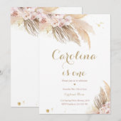 Bohemian 1st Birthday Party Boho Pampas Grass Kaart (Voorkant / Achterkant)