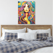 Bohemian 60s 70s Hippy Woman Canvas Afdruk (Insitu (Slaapkamer))