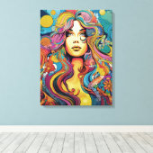 Bohemian 60s 70s Hippy Woman Canvas Afdruk (Insitu (Houten vloer))