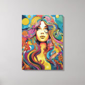 Bohemian 60s 70s Hippy Woman Canvas Afdruk (Voorkant)