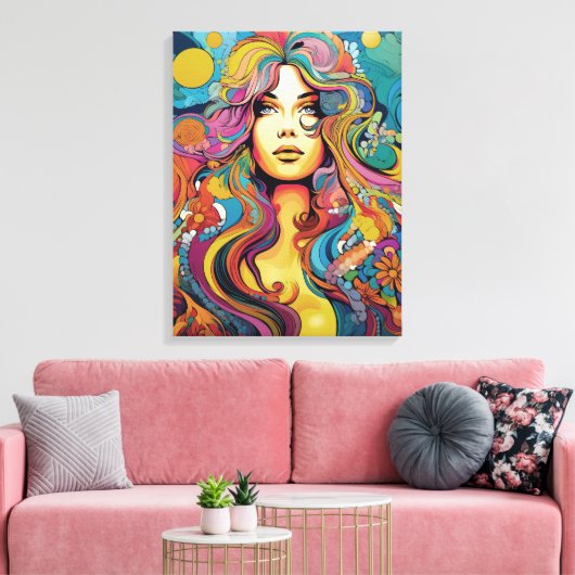 Bohemian 60s 70s Hippy Woman Canvas Afdruk (Insitu (Woonkamer))