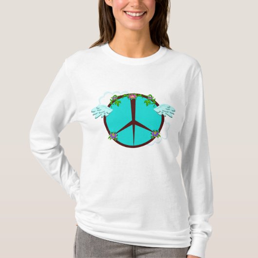 Bohemian Angel Wings Peace Symbol T-shirt (Voorkant)