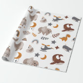 Bohemian Animals Celestial Boho Droy Stars Moon Cadeaupapier (Uitgerold)