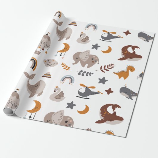 Bohemian Animals Celestial Boho Droy Stars Moon Cadeaupapier (Uitgerold)