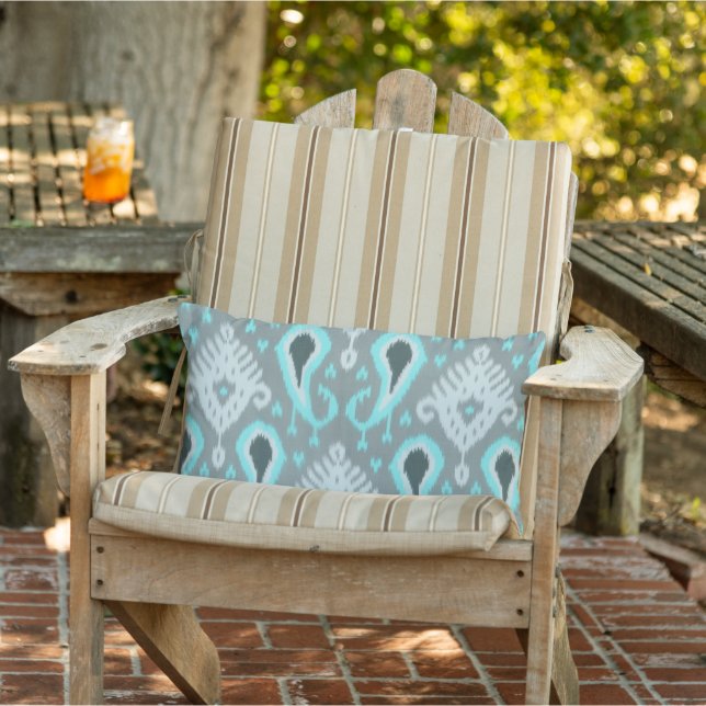 Bohemian Aqua Turquoise Ikat Tribal Art Pattern Buitenkussen (Stoel)