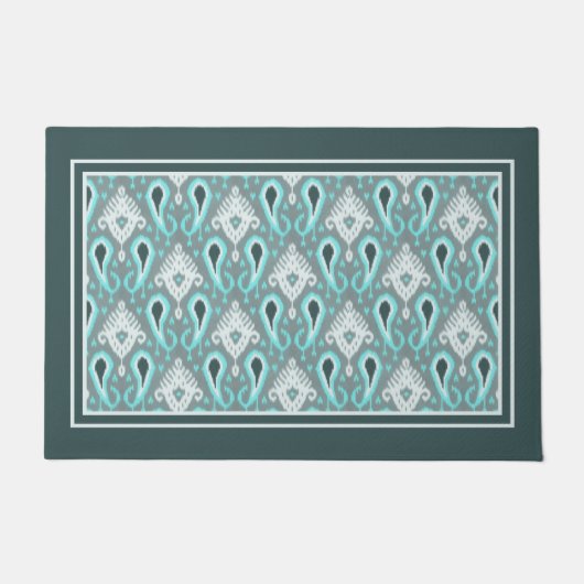 Bohemian Aqua Turquoise Ikat Tribal Art Pattern Deurmat (Voorkant)