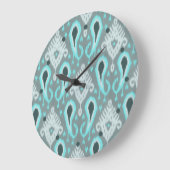 Bohemian Aqua Turquoise Ikat Tribal Art Pattern Grote Klok (Hoek)