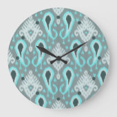 Bohemian Aqua Turquoise Ikat Tribal Art Pattern Grote Klok (Voorkant)