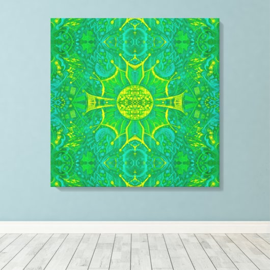 Bohemian Arabesque Mandala Gree Canvas Afdruk (Insitu (Houten vloer))
