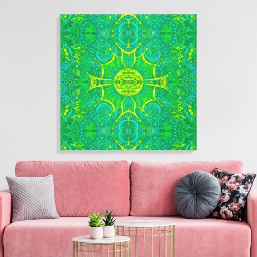 Bohemian Arabesque Mandala Gree Canvas Afdruk (Insitu (Woonkamer))