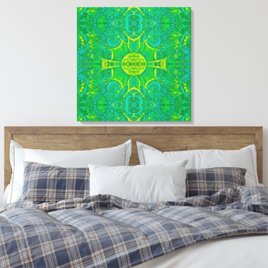 Bohemian Arabesque Mandala Gree Canvas Afdruk (Insitu (Slaapkamer))