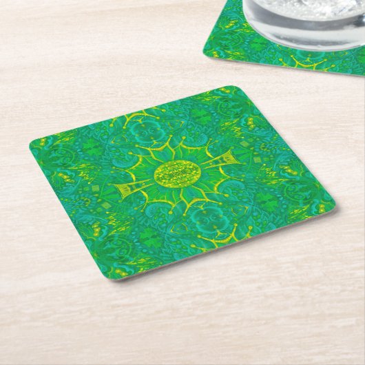 Bohemian Arabesque Pattern Green Kartonnen Onderzetters (Schuin)