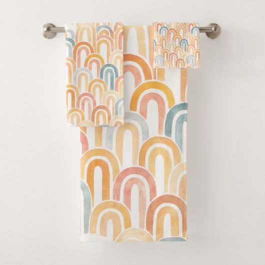 Bohemian arch fish scale painted pattern bad handdoek (Insitu)