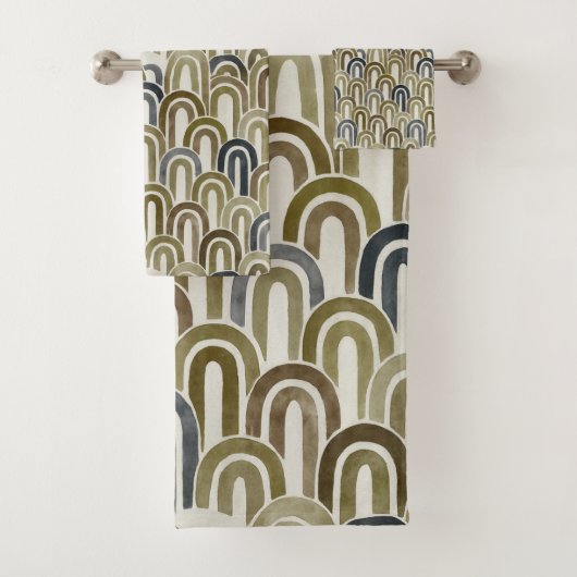 Bohemian arch fish scale painted pattern bad handdoek (Insitu)