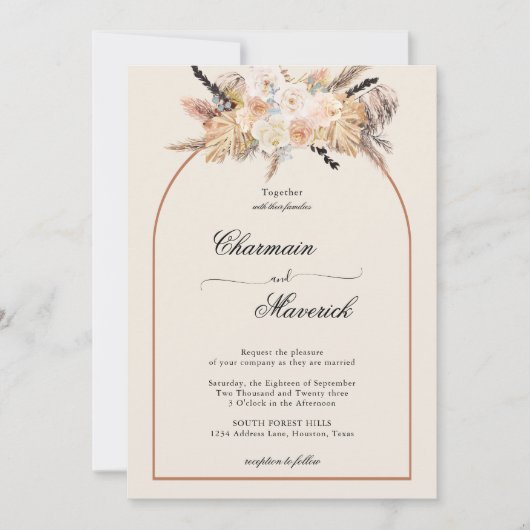 Bohemian Arch Terracotta Bruiloft Kaart (Voorkant)