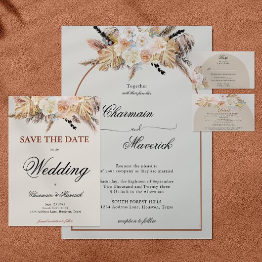 Bohemian Arch Terracotta Bruiloft Kaart