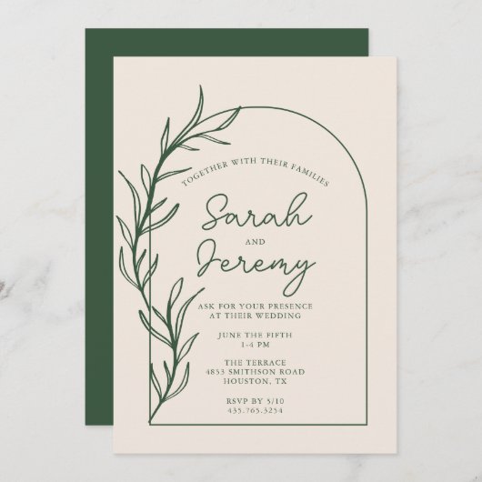 Bohemian Arched Evergreen Wedding | Uitnodiging (Voorkant / Achterkant)