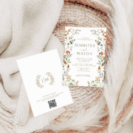 Bohemian Autumn Meadow Flower Wreath Fall Wedding Kaart