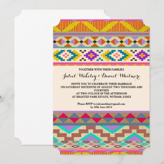 Bohemian Aztec Ikat Wedding Invitation Kaart (Voorkant / Achterkant)