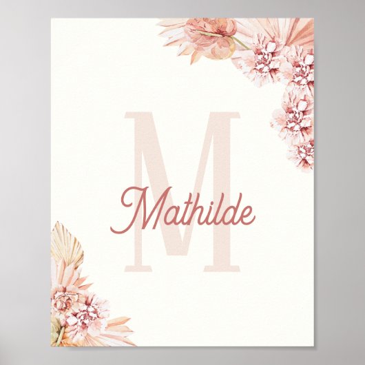 Bohemian Baby Girl Initiaal Monogram naam ursery Poster (Voorkant)