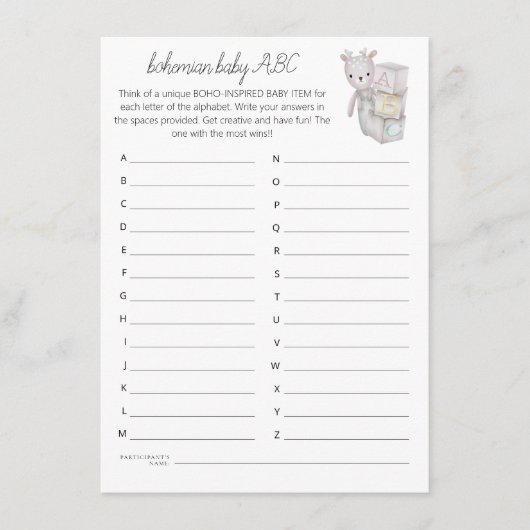 Bohemian Baby Speelgoed Bricks ABC Douchespel Kaar Kaart (Voorkant)