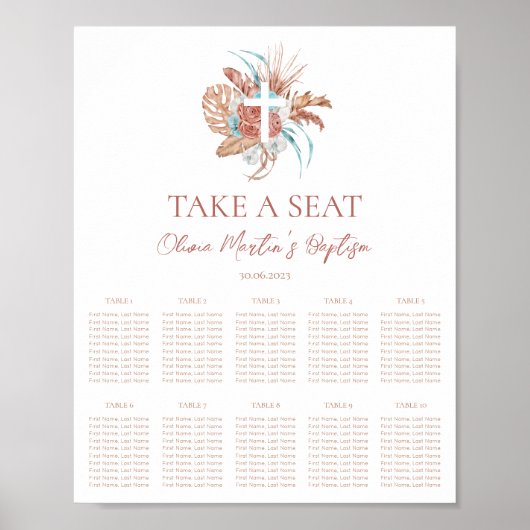 Bohemian Baptism Boho Christening Seating Chart Poster (Voorkant)