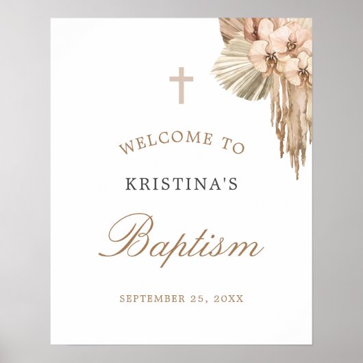 Bohemian Baptism Celebration Welcome Sign Poster (Voorkant)