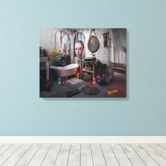Bohemian Bath Bliss - Fairy en vrouwelijke elegant Canvas Afdruk (Insitu (Houten vloer))
