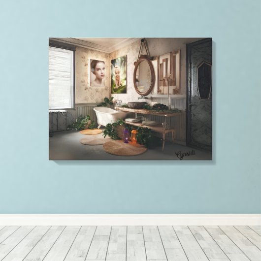 Bohemian Bath Bliss - Fairy en vrouwelijke elegant Canvas Afdruk (Insitu (Houten vloer))