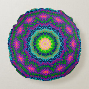 Bohemian Batik Blue Pink Round Pillow Rond Kussen