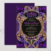 Bohemian Batik Paarse Roze Sparkle Verjaardag Kaart (Voorkant / Achterkant)