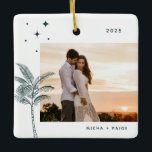 Bohemian Beach Palm Tree Ornament<br><div class="desc">Bohemen strandpalmboom en sterren,  vakantiefoto-ornament in het bijtende smaragdgroen.</div>