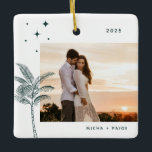 Bohemian Beach Palm Tree Ornament<br><div class="desc">Bohemen strandpalmboom en sterren,  vakantiefoto-ornament in het bijtende smaragdgroen.</div>