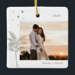 Bohemian Beach Palm Tree Ornament<br><div class="desc">Bohemen strandpalmboom en sterren,  vakantiefoto-ornament in bijtende sage-groen.</div>