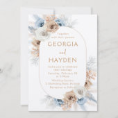 Bohemian Beige & Blauw Bloemen Lijst Bruiloft Kaart (Voorkant)