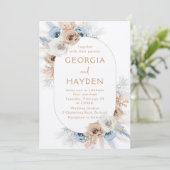 Bohemian Beige & Blauw Bloemen Lijst Bruiloft Kaart (Staand voorkant)