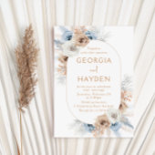 Bohemian Beige & Blauw Bloemen Lijst Bruiloft Kaart