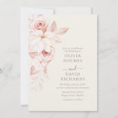 Bohemian Beige en roze rozen bruiloft uitnodiging (Voorkant)