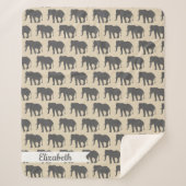 Bohemian Beige & Grey Elephants & Name in Script Sherpa Deken (Voorkant)
