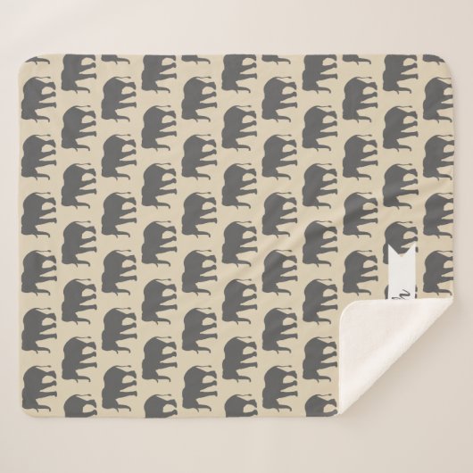 Bohemian Beige & Grey Elephants & Name in Script Sherpa Deken (Voorkant (horizontaal))