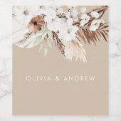 Bohemian Beige Moderne Bloemen Bruiloft Naam Wijn Etiket (Enkel label)