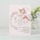 Bohemian Beige Pink Monogram Pampas Wedding Kaart (Staand voorkant)