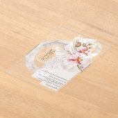 Bohemian Beige roze Monogram Pampas Wedding B Acryl Uitnodigingen (Laagn)