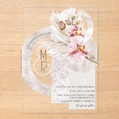 Bohemian Beige roze Monogram Pampas Wedding B Acryl Uitnodigingen (Voorkant)