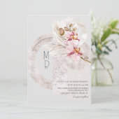Bohemian Beige roze Monogram Pampas Wedding B Kaart (Staand voorkant)