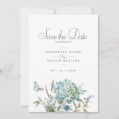 Bohemian Blauw Bloemen Waterverf Bruiloft Save The Date (Voorkant)