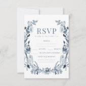 Bohemian Blauw Grijs Bloemen Bruiloft RSVP kaarten (Voorkant)