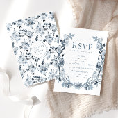 Bohemian Blauw Grijs Bloemen Bruiloft RSVP kaarten